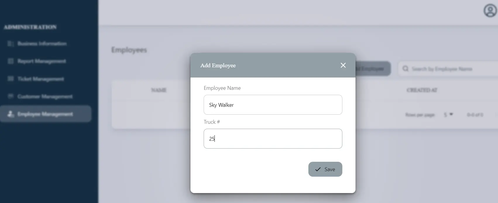 Fleet Manager employee management form