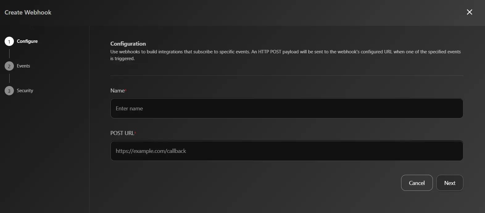 Webhook Configuration Step 1